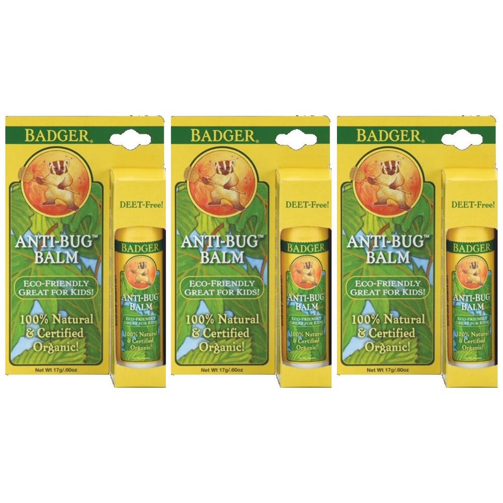 3pc BADGER Anti-bug Balm Travel Stick 0.6oz Organic, Deet Free, 100% Natural